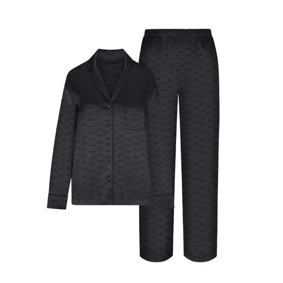 SKIMS Jacquard Button-Up Long Sleeve Sleep Set Matching Pajamas Loungewear Sz S - Picture 2 of 11